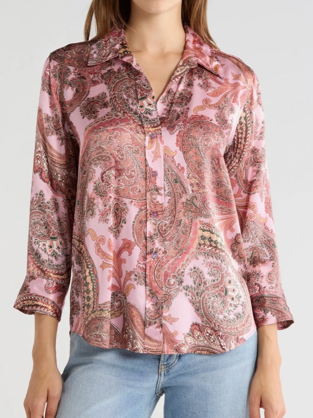 L’AGENCE DANI PAISLEY SILK BUTTON UP TOP MAUVE - L